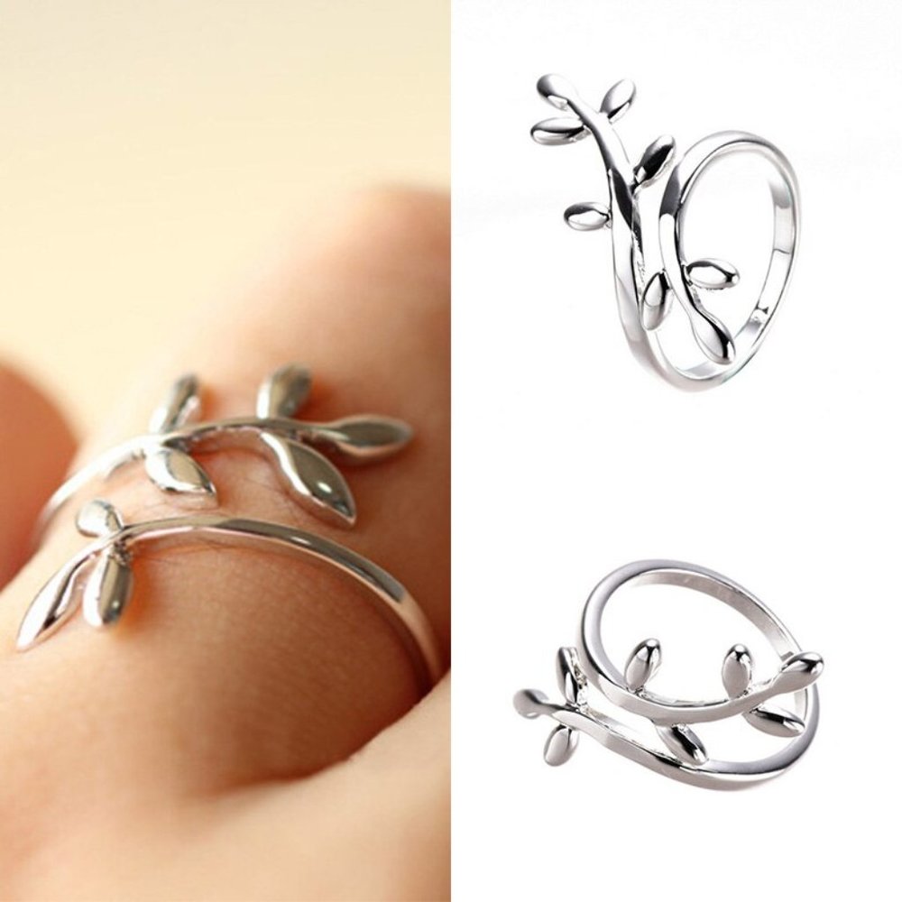 Olive Branch Ring, Twisted Silver Leaf Ring - image 1